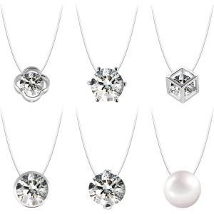 Kal-Collier Invisible Ras De Cou 6 Pcs Collier Fil Nylon Transparent 6mm 8mm 10mm Collier Fil De Peche Collier Invisible Pour Femme Fille Pendentif Collier Fil Magique - Neuf