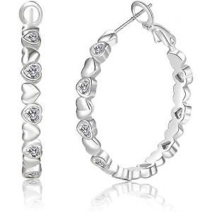 S925 Argent Sterling Boucles D'oreilles Zircone Cubique Boucles D'oreilles En Argent Pour Femmes Hypoallergénique Léger Coeur Cerceau - Neuf