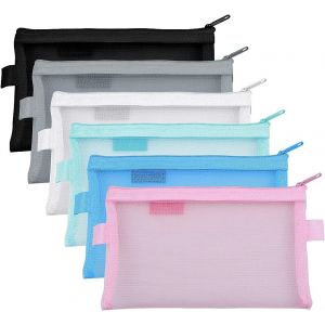 ChenQuanSarl-6 Pi&egrave;ces Zip Mesh Zipper Pochettes Crayon, Trousse Zipper Organisateur Pochettes Crayon Multipurpose Organizer Sacs De Rangement Pour Voyage Cosm&eacute;tique Bureau Papeterie Fournitures(6 Cou - Neuf