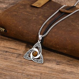 Hommes Ethnique Celtique Noeud Colliers Anti Allergie Acier Inoxydable Oeil De Tigre Pierre Tour De Cou Collier D'anniversaire Cadeaux Pour Lui - Neuf