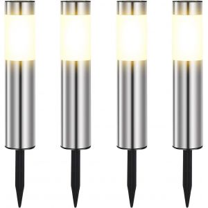 Gjfty-Lampe Solaire Exterieur Jardin, En Acier Inoxydable Lumiere Solaire Exterieur Led Étanches Ip65 Pour Le Patio, La Pelouse, Les Chemins Et Les Sentiers De La Cour De Blanc Chaud (4 Pièces) - Neuf