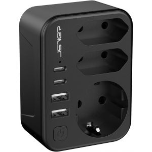 Adaptateur de Prise pour l'Afrique du Sud,Compatible avec France l'Afrique du Sud,1 Prise Schuko+2 Prises Europ&eacute;ennes,Prise de Type M pour la Namibie,Le Swaziland,Le Lesotho Le Bhoutan(Noir) - Neuf