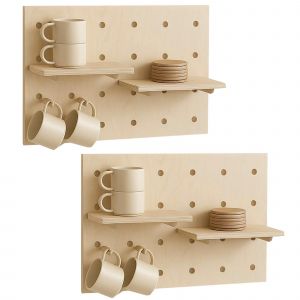 Set de 2 panneaux muraux HWC-P24, d&eacute;coration murale et &eacute;tag&egrave;re modulaire 60x40 cm FSC&reg;couleur naturelle - Neuf