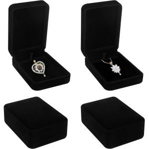 Boîte À Bijoux, 4Pcs Boîtes Cadeau En Velours, Boîte Cadeau Bijoux, Boîte À Pendentif En Velours, Boîtes À Bijoux Et Présentoirs Pour Colliers, Boîte De Rangement D'Anniversaire(Noir) - Neuf