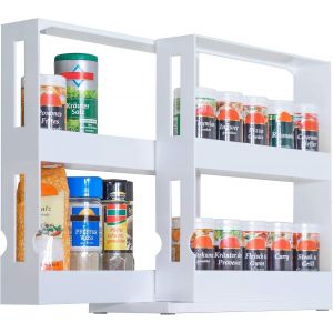 Étagère À Épices Extensible En Plastique I 2 Tiroirs Pivotables I Petit Meuble De Rangement I Accessoire Pour La Cuisine Et Salle De Bain I 27,5 X 10,5 X 28 Cm I Blanc[Pou8805111] - Neuf