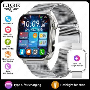 Lige Nouvelle Montre Intelligente De Charge Type-C Bluetooth Appel Informations Rappel Enregistrements De Mouvement Montres Intelligentes Montre De Surveillance Du Sommeil.Silver Mesh Belt. - Neuf