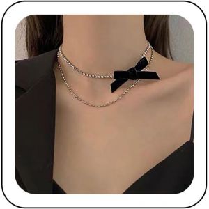 Collier Ras De Cou Tennis Diamant Gothique Noir Velours Ruban Arc Collier Ras De Cou Superposé Chaîne Perle Noeud Papillon Collier Chaîne Cristal Bling Bling Bijoux Pour Femmes Filles - Neuf
