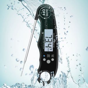 (Noir) Thermomètre de cuisine numérique à lecture instantanée, longue sonde, grand écran, double aimant, pour viande, pâtisserie, barbecue, etc. - Neuf