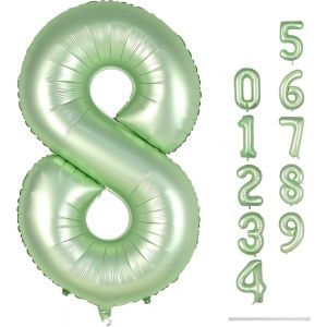 SJZG-Grands Ballons Vert Sauge En Forme De Chiffres Pour Filles, Garçons, Femmes - 101,6 Cm - Grand Format - Numéro 8 - Film Aluminium Mylar - Auto-Gonflant - Ballons Numéros 0-9 - Pour Décoration De - Neuf