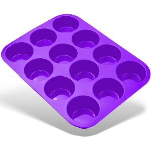 Jexnovashop-Grand Moule &Agrave; Muffins Pour 12 Moules En Silicone, Anti-Adh&eacute;sif Moule &Agrave; P&acirc;tisserie Pour Muffins, Cupcakes, G&acirc;teaux, Brownies, Pudding Violet - Neuf
