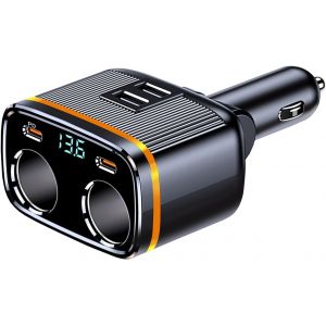 JGD-Chargeur de voiture USB C 145 W avec voltm&egrave;tre LED, double ports USB + PD, adaptateur allume-cigare 12 V/24 V, 2 prises de charge rapide pour t&eacute;l&eacute;phones portables, tablettes, GPS CarLogger - Neuf