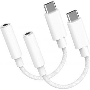 KALANKA-Adaptateur USB C vers Jack, 2 pi&egrave;ces USB Type C vers Jack 3,5 mm Casque Aux Audio Dongle pour iPhone 15 Pro/Max/, Samsung S23 /23+/S22/S21+ Ultra Note 20 A53/Huawei P50/P40/Pro Mate50 /Pixel - Neuf