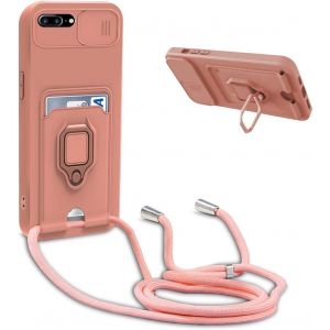 Kal-Coque Avec Cordon Pour Iphone 8 Plus/7 Plus/6 Plus,Collier Pour Étui Colliers De Cellulaire Réglable Corde Silicone Souple Case,Protection De La Caméra,Support,Porte Cartes - Pink - Neuf
