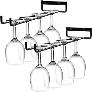 Chenquansarl-2 Pièces Porte Verres Suspendu, 30cm Support Verre A Pied Suspendu, Support Verre À Vin, Range Verre Suspendu, Accroche Verre Suspendu En Métal Pour Cuisine Café Bar Restaurant, Noir - Neuf