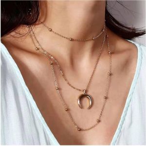 Kal-Collier Ras De Cou Croissant De Lune Boho Collier Pendentif Lune Or Collier Croissant De Lune Vintage Collier Chaîne Satellite Multicouches Bijoux Pour Femmes Et Filles - Neuf