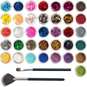 Lbgwp60-Zynery Lot De 36 Boîtes De Paillettes Holographiques Pour Nail Art, 24 Boîtes De Paillettes Holographiques Et 12 Boîtes De Paillettes Extra Fines, Vi , Yeux - Neuf