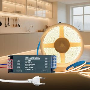 Kalanka-Ruban Led Cob 12v, 5m Bande Led Cob Blanc Naturel 4000k Découpable Flexible 320led/M Cri>90 Adhésif Bandeau Largeur 8mm Avec Transformateur 220v 12v 100w Pour Chambre, Décoration De La Maison - Neuf