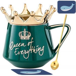 Queen Of Everything Tazza Con Coperchio 350 Ml En C&eacute;ramique-Couronne Reine Elizabeth-Cadeau d'Anniversaire Pour Femmes 20-90 Ans,Filles,Maman,Amie - Neuf