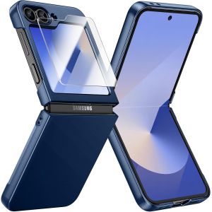 ELVORIX-Coque pour Samsung Galaxy Z Flip 7 FE/Z Flip 6 Ultra Mince, Charge sans Fil, Verre Tremp&eacute; Protection &Eacute;cran, Hard PC, Antichoc Anti-Rayures Bumper Protection Etui Housse Case Cover (Bleu) - Neuf