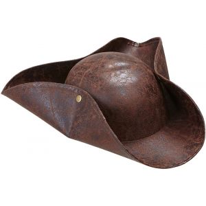 Expédié De Paris - Chapeau Pirate Marron Pu Mixte Tricorne Médiéval Carnaval - Neuf