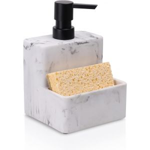 ERYI-Distributeur De Savon Avec Porte-Éponge, Aspect Marbre, Distributeur De Savon Liquide Pour Les Mains Et La Vaisselle, Pompe Et Porte-Éponge 2 En 1 Pour Évier De Cuisine, Salle De Bain, Comptoir - Neuf