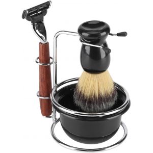Eryi-Kit De Rasoir Manuel De Sécurité Avec Support, Blaireau, Blaireau, Tasse À Raser, Bol De Rasage, Mousse, Barbe Pour Homme, Acier Inoxydable, Poignée En Bois, Cadeau Pour Homme, Mari, Père, Frère - Neuf