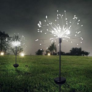 Lot de 2 lampes solaires de jardin étanches en forme de feux d'artifice, lampes solaires d'extérieur multicolores, lampes solaires Starburst, pour parterres de fleurs et fêtes - Neuf