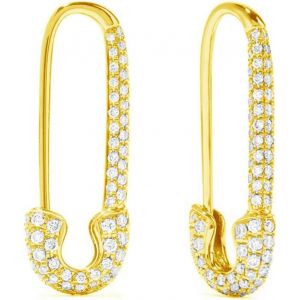 Kal-Boucles D'oreilles Créoles En Argent Sterling Avec Épingle À Nourrice En Oxyde De Zirconium Pour Femmes Et Filles -Hypoallergénique -Mm -Plaqué Or, Argent Sterling, Zircone Cubique - Neuf