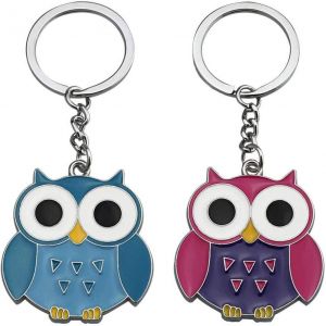 Kal-Pendentif Porte Cl&eacute;s Hibou, 2 Pi&egrave;ces Porte Cl&eacute;s De Dessin Anim&eacute;, Porte Cl&eacute;s Cadeau, Alliage De Zinc, Pour Porte Cl&eacute;s D'amiti&eacute;, Porte Cl&eacute;s De Couple, Stockage De Cl&eacute;s (Bleu Et Rose) - Neuf