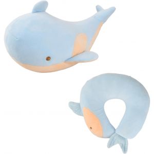 Oreiller De Voyage 2 En 1 Pour Enfants, Oreiller En Forme De U Pratique D&eacute;formable Portable Doux, Confortable Soutien Pour La T&ecirc;te Et Le Cou Oreiller De Voyage Enfant (Baleine) - Neuf
