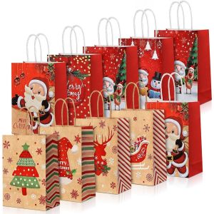 Tianyi-Lot De 10 Sacs Cadeaux De No&euml;l - Avec Anses - Motif Sapin Et &Eacute;lan - Pour Cadeaux, Bonbons Et F&ecirc;te - Neuf