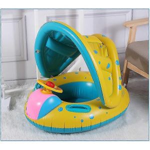 Nouveau Produit,Volant Voiture Klaxon Bateau Anneau De Natation (Avec Auvent),Flotteur De Piscine Gonflable Pour B&eacute;b&eacute; - Neuf