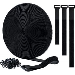 VornixorSarlshop-Attache C&acirc;ble R&eacute;glables, 10mx20mm Cable Bande Auto-Adh&eacute;sives R&eacute;utilisables + 50 Boucles, Sangle R&eacute;utilisable C&acirc;ble Management Facile &agrave; Couper Organisateur de Fil Multi-usages pour Bu - Neuf