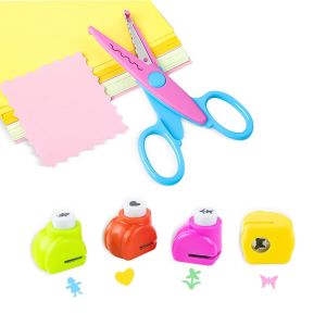 Kalanka-Perforatrice Scrapbooking, 4pcs Perforeuse Avec Ciseaux Cranteurs Pour Enfants, Creative Perforatrice De Papier, Perforeuse Papier Pour Diy Scrapbooking Cr&eacute;ation De Cartes D&eacute;co - Neuf