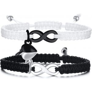 Bracelet Couple Infinity Symbole Coeur Acier Inoxydable Tissé À La Main Couple Bracelet Yin Yang Pour Elle Et Son Partenaire Valentine Cadeaux - Neuf