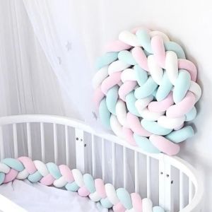 3m Tour De Lit Coussin Serpent Coussin Tressé Pare-Chocs Velours Protection Bébé-Blanc+Vert+Rose - Neuf