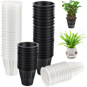 lbgwp60-60 Pièces Paniers Hydroponiques Plastique, Pot Plantation Hydroponique Maille Filet Pot Panier Croissance Plantes Culture Tasse Pour Hydroponique Plantation Fleurs Jardinage (Noir, Blanc) - Neuf