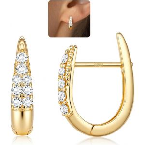 Meimie-Boucles D'oreilles Créoles Or 14 Carats Pour Femmes Boucles D'oreilles Argent Sterling 925 Hypoallergéniques Or Épais Créoles Aaa+Cz Petites Boucles D'oreilles Or/Argent Pour Femmes - Neuf