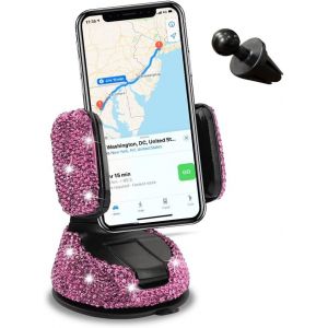 Bling Bling Support Telephone Voiture, Glitter Diamant Support De T&eacute;l&eacute;phone Portable &Agrave; Ventouse Pour Voitures, Support De T&eacute;l&eacute;phone Universel R&eacute;glable &Agrave; En Cristal Pour Voiture(Rose) - Neuf