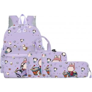 4pcs Cartable Fille Primaire Sac &agrave; Dos Enfant Avec Trousse Lunch Box Portefeuille Gar&ccedil;ons Enfant Sac Ecole Scolaire Fille Maternelle CP CE1 CE2 CM1 CM2 - Neuf