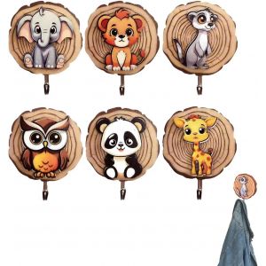 Porte Manteau Enfant, 6 Pi&egrave;ces Crochet Adh&eacute;sif Mural Enfant, Crochet Pour Animaux Mignons, Sans Percage, Pour Fille Garcon, Pour Chambre Salle De Bain Cuisine - Neuf