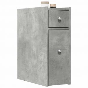 Armoire De Salle De Bain Étroite Avec Roulettes Gris Béton - Neuf