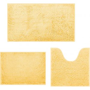 Kal-Lot De 3 Tapis De Bain Antidérapants En Chenille De 50 X 80 Cm, 40 X 60 Cm Et Tapis De Toilette En Forme De U De 50 X 50 Cm, Doux Et Absorbant Pour Salle De Bain, Chambre À Coucher (Beige) - Neuf