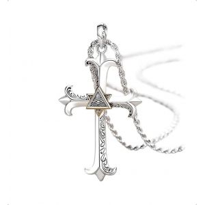 Trahoo-Collier Croix Pendentif Homme Femme, Croix Chaine Acier Inoxydable Avec Zircons Pour Homme, Oeil D'horus Chaîne Croix Viking Hip Hoo Bijoux Cadeau D'anniversaire Pour Homme Garçons - Neuf