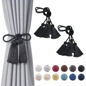 Tianyi-Lot De 4 Embrasses De Rideaux À Pompons À Double Extrémité Faites À La Main En Corde Tressée Avec Noeuds De Style Européen Pour Décoration De Fenêtre De Maison Et De Bureau (Noir) - Neuf