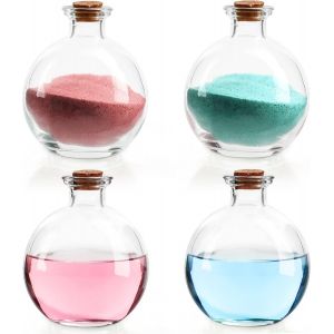 Mevronisshop-Belle Vous Petites Bouteilles Sph&eacute;riques En Verre (Lot De 4) - Fioles 240 Ml Avec Bouchons En Li&egrave;ge - Pour Art D&eacute;coratif Fait Maison, Sel De Bain & D&eacute;coration De Mariage - Neuf
