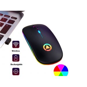 Souris sans fil LED silencieuse rechargeable 2,4 GHz pour ordinateur portable et PC - Neuf