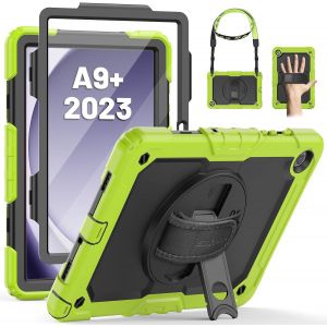 Coque Pour Samsung Galaxy Tab A9 Plus 11 Pouces 2023 Avec Protecteur D'&Eacute;cran, Porte-Stylet S, Etui Robuste Avec Dragonne Rotative &Agrave; 360 Degr&eacute;s Et Bandouli&egrave;re Pour Tab A9 Plus, Vert - Neuf