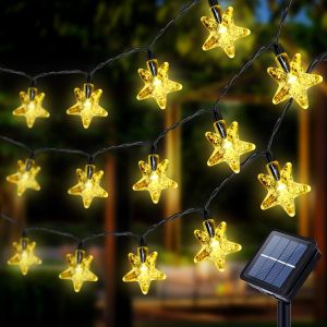 KAL-Guirlande Lumineuse Extérieure Solaire, 19.7Ft 40 Led Guirlandes Lumineuses En Étoile Étanche 8 Modes, Lumière Décoration Pour Noël, Jardin, Cour, Fête, Mariage, Anniversaire, Blanc Chaud - Neuf