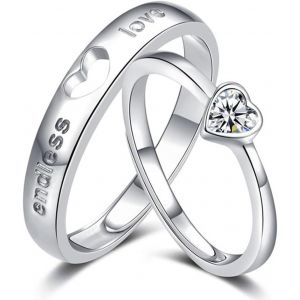 Kahfl-Couple Bagues,Ensemble Femmes Bagues De Mariage Engagement Alliance Fiançaille,Bagues Femmes Bagues En Acier Inoxydable Argent,Bagues Réglables Femmes Bijoux Cadeaux - Neuf